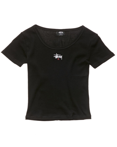 Black Women's Stussy Graffiti Rib SS T Shirts | AU0000188