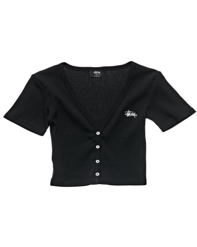 Black Women's Stussy Margot Button Up Sweatshirts | AU0000936