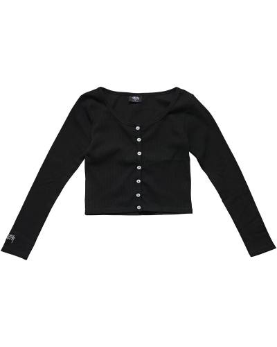 Black Women's Stussy Mission Rib Button Through Sweatshirts | AU0000942