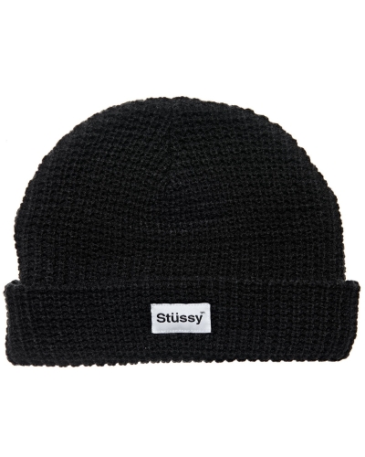 Black Women's Stussy Trademark Waffle Beanie Hats | AU0000505