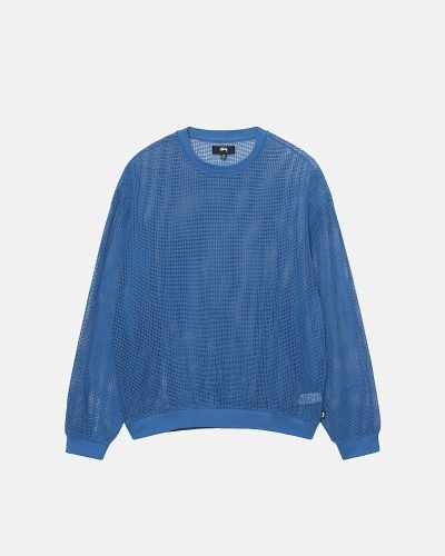 Blue Men's Stussy Cotton Mesh LS Crew T Shirts | AU0000138