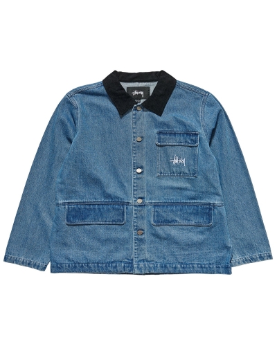 Blue Men's Stussy Denim Chore Coat Jackets | AU0000335