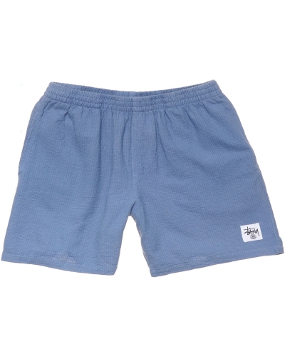 Blue Men's Stussy Grid Seersucker Beach Shorts | AU0000645