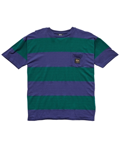 Blue Men's Stussy View Stripe SS Pocket T Shirts | AU0000283