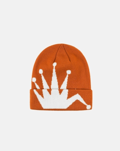 Brown Men's Stussy Crown Jacquard Cuff Beanie | AU0000424