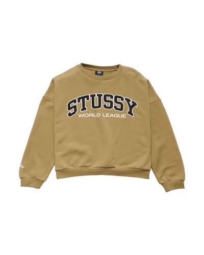 Brown Women's Stussy World League OS Crew Sweaters | AU0000868