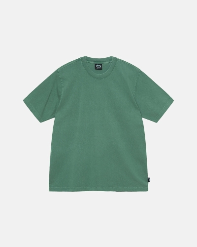 Deep Green Men's Stussy Heavyweight Pigment Dyed Crew T Shirts | AU0000200