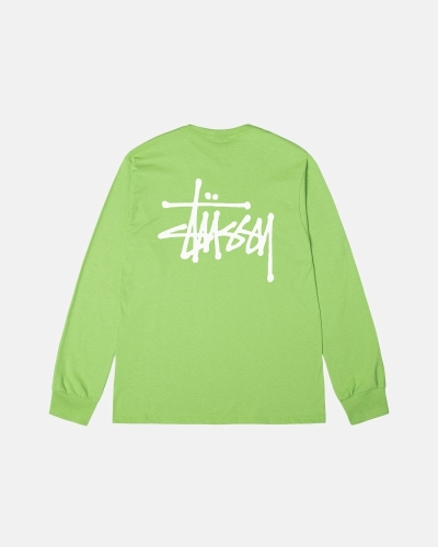 Green Men's Stussy Basic Ls T Shirts | AU0000098