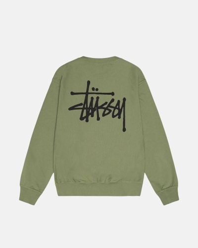 Green Men's Stussy Basic Pigment Dyed Crew Hoodies | AU0000003