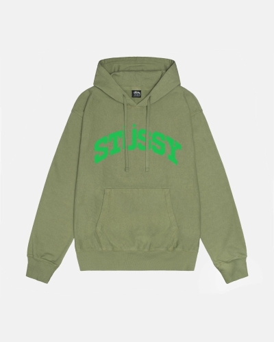 Green Men's Stussy Block Sport Pigment Dyed Hoodies | AU0000021