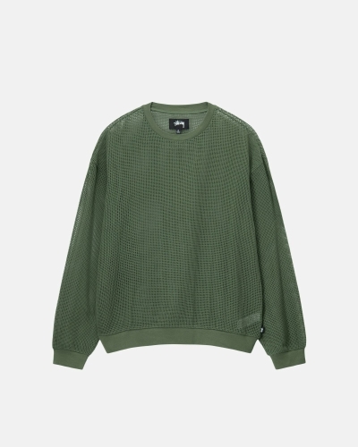 Green Men's Stussy Cotton Mesh LS Crew T Shirts | AU0000141