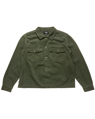 Green Men's Stussy Olly Work Shirts | AU0000328