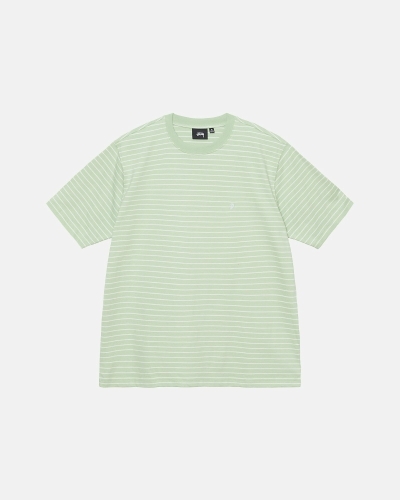 Green Men's Stussy Pin Striped Ss Crew T Shirts | AU0000254