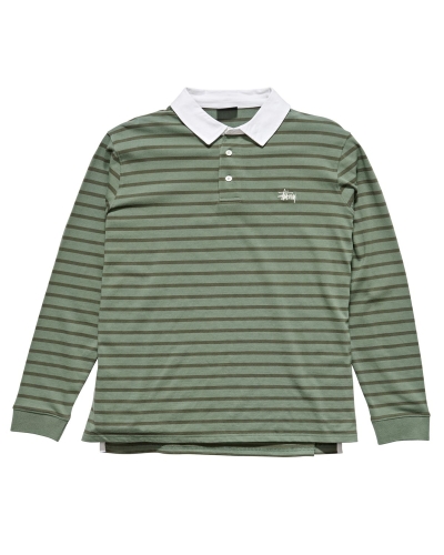 Green Men's Stussy Plain Stripe LS Rugby Shirts | AU0000331