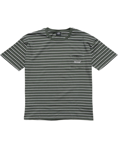 Green Men's Stussy Text Pocket Stripe T Shirts | AU0000276