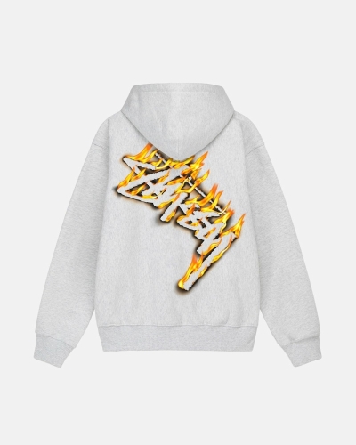 Grey Men's Stussy Burning Stock Zip Hoodies | AU0000026