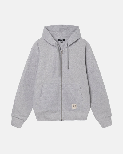 Grey Men's Stussy Double Face Label Zip Hoodies | AU0000040