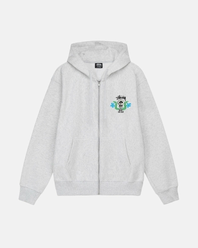 Grey Men's Stussy Skull Crest Zip Hoodies | AU0000069