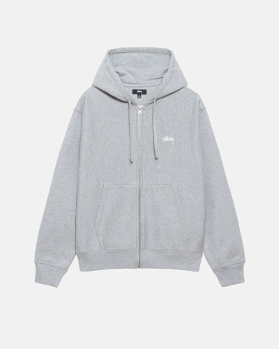 Grey Men's Stussy Stock Logo Zip Hoodies | AU0000084