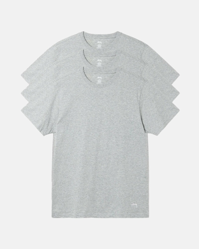 Grey Men's Stussy Undershirt - 3 Pack T Shirts | AU0000281