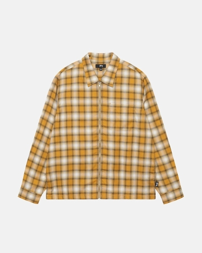 Mustard Men's Stussy Eddie Plaid Zip Shirts | AU0000303