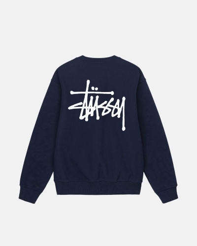 Navy Men's Stussy Basic Crew Hoodies | AU0000008