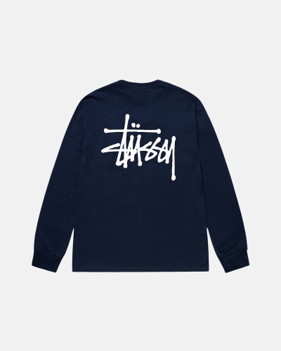 Navy Men's Stussy Basic Ls T Shirts | AU0000099