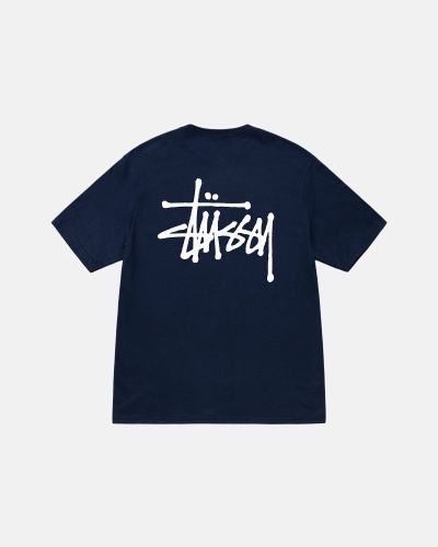 Navy Men's Stussy Basic T Shirts | AU0000109