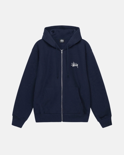 Navy Men's Stussy Basic Zip Hoodies | AU0000014