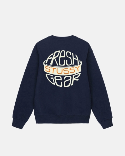 Navy Men's Stussy Fresh Gear Crew Hoodies | AU0000042