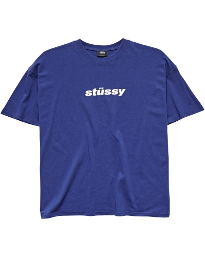 Navy Men's Stussy Italic College SS T Shirts | AU0000227