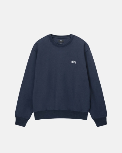 Navy Men's Stussy Overdyed Stock Logo Crew Hoodies | AU0000051