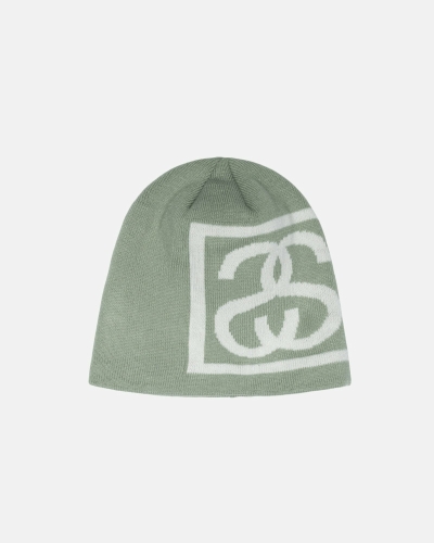 Olive Men's Stussy Ss Link Skull Caps | AU0000478