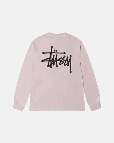 Pink Men's Stussy Basic Pigment Dyed Ls T Shirts | AU0000104