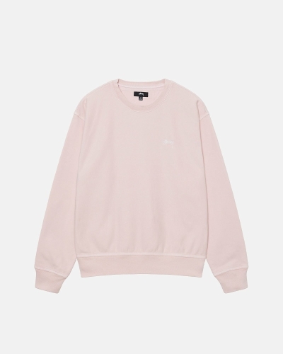 Pink Men's Stussy Overdyed Stock Logo Crew Hoodies | AU0000052