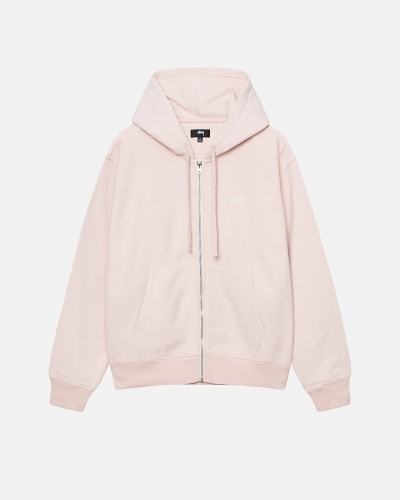 Pink Men's Stussy Stock Logo Zip Hoodies | AU0000083