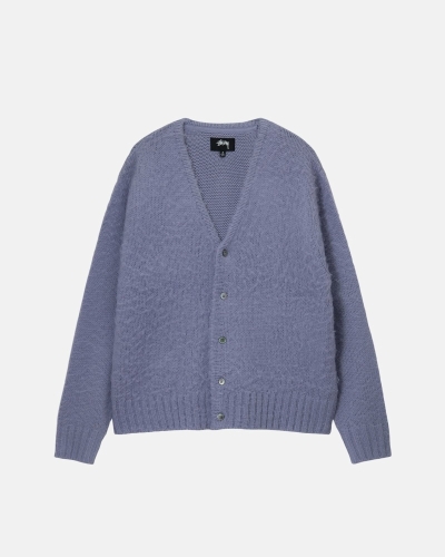 Purple Men's Stussy Brushed Cardigan Knit Sweater | AU0000530