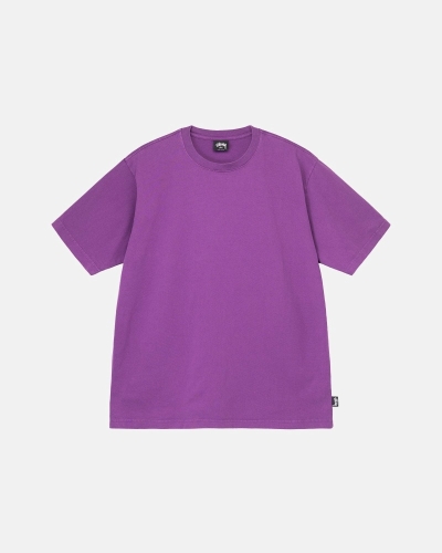 Purple Men's Stussy Heavyweight Pigment Dyed Crew T Shirts | AU0000199