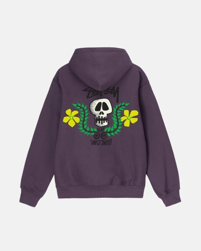 Purple Men's Stussy Skull Crest Hoodies | AU0000065