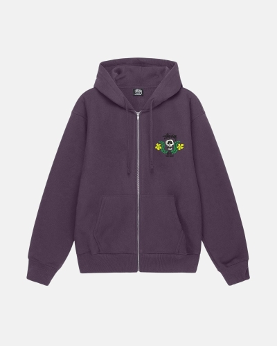 Purple Men's Stussy Skull Crest Zip Hoodies | AU0000067