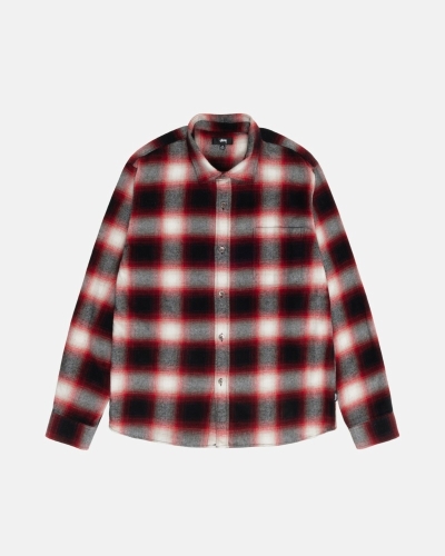 Red Men's Stussy Bay Plaid Shirts | AU0000296