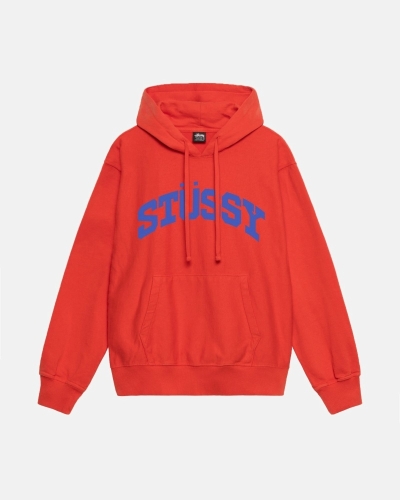 Red Men's Stussy Block Sport Pigment Dyed Hoodies | AU0000018