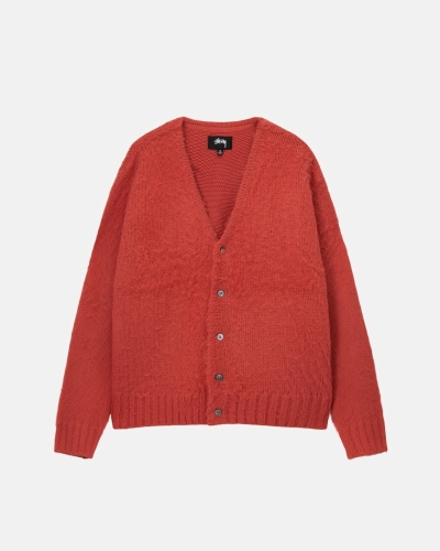 Red Men's Stussy Brushed Cardigan Knit Sweater | AU0000529