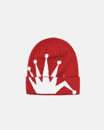 Red Men's Stussy Crown Jacquard Cuff Beanie | AU0000425