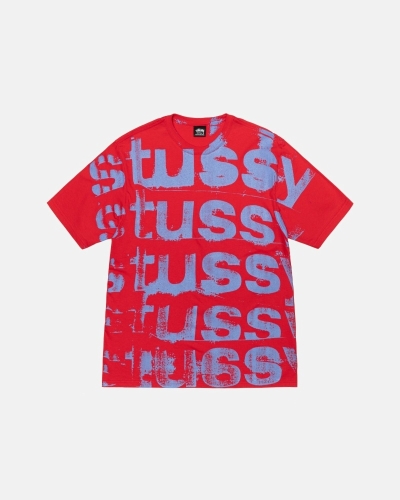 Red Men's Stussy Stamp T Shirts | AU0000270