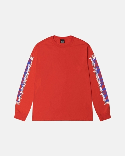 Red Men's Stussy Youth Brigade Pigment Dyed Ls T Shirts | AU0000287