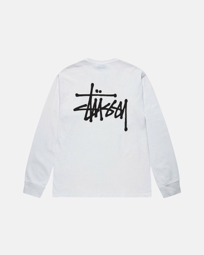 White Men's Stussy Basic Ls T Shirts | AU0000102