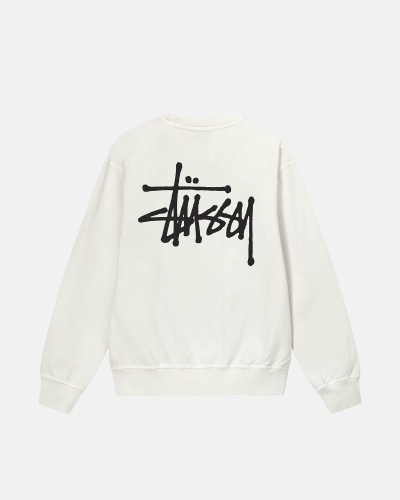 White Men's Stussy Basic Pigment Dyed Crew Hoodies | AU0000002