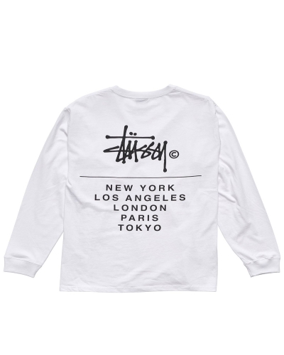 White Men's Stussy Cities Stack Sweatshirts | AU0000900