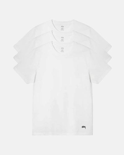 White Men's Stussy Undershirt - 3 Pack T Shirts | AU0000280